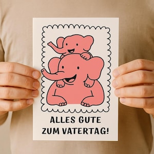 Cartão digital de Dia dos Pais para imprimir – “Feliz Dia dos Pais” | Design fofo de elefante - Cartão de felicitações engraçado para download instantâneo