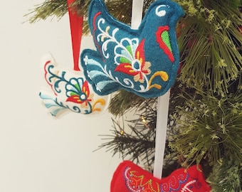 Embroidered Dove Hanging Christmas Decorations