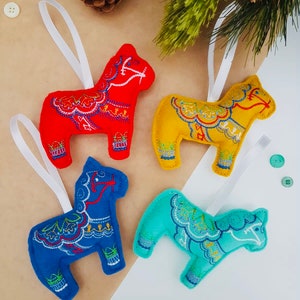 Embroidered Scandinavian Dala Horse Hanging Christmas Decorations
