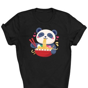 Camiseta Panda y Ramen para niños, Camiseta Boba Tea, Té japonés, Traje Harajuku, Panda de dibujos animados kawaii con ramen, Ropa de comida, Ropa de anime