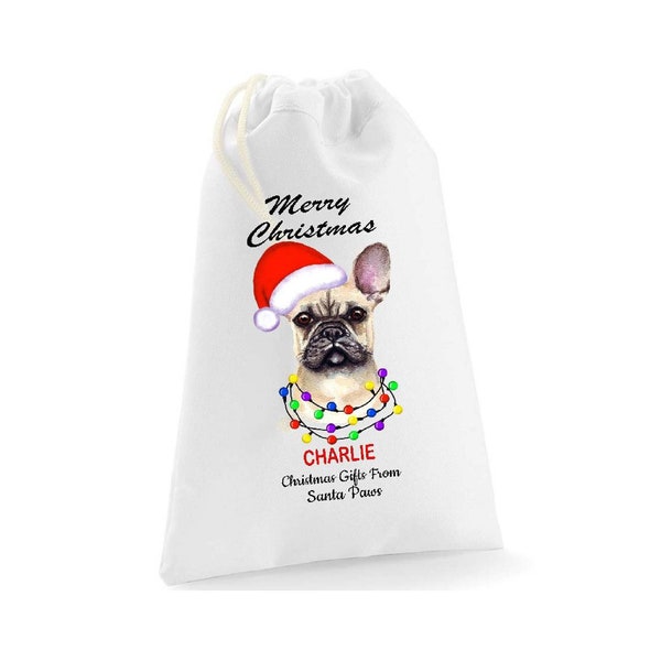 Sac de Noël personnalisé Français Bull Dog, Sac cadeau personnalisé pour chien, Sac de friandises pour chien Frenchie, Sac cadeau, Sac cadeau pour chien