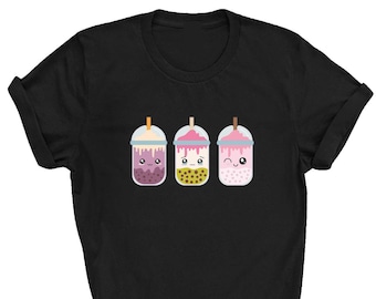 Kids Bubble Tea T-Shirt,Pink & Purple Boba Tea T-shirt, Japanese Tea, Harajuku Outfit, Kawaii Cartoon, Asian Food Clothing, Anime Clothing