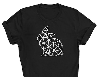 Geometric Rabbit Print T-shirt - Animal Lover Vegan Tee