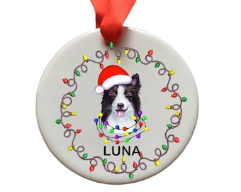 Personalised Border Collie Christmas Ornament, Border Collie Bauble, Personalised Ceramic Hanging Ornament, Dog Keepsake, Pet Bauble