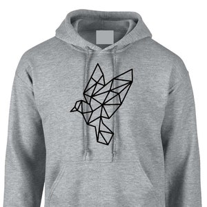 Geometric Dove Hoodie, Peace Dove Pocket Print Hoody, Animal Lover Vegan top slogan Hooded Top