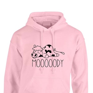 Moody Cow Hoodie, Funny Animal Hooded Top, slogan Hoodie  Teenage Top, Black White Cartoon Cow Mindfulness Hoodie
