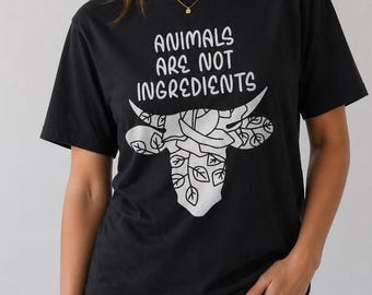Camiseta "Los animales no son ingredientes", camiseta vegana, camiseta de origen vegetal, camiseta de derechos de los animales, ropa ética, regalo vegetariano, camiseta unisex (Reino Unido)