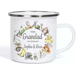 Personalisierte Gartenarbeit-Emaille-Tasse, dieser Opa, Opa, Pops wird geliebt von Name hinzufügen erforderlich, Geschenk von Enkelkindern, Vatertag, Geburtstag