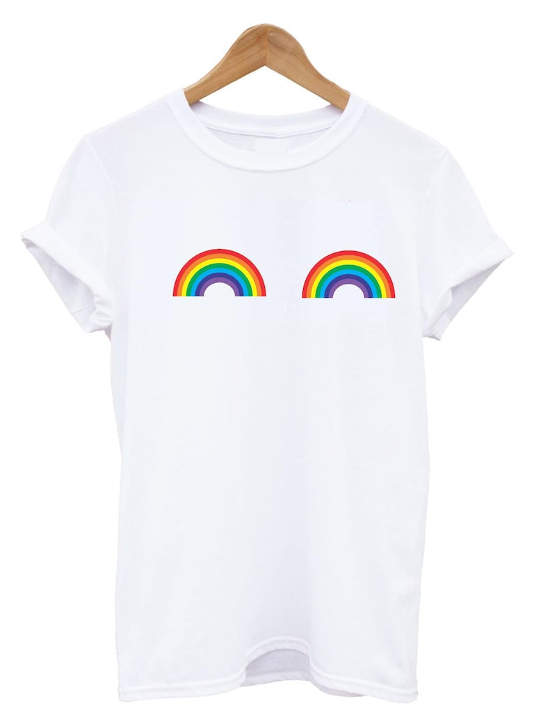 Rainbow  Titties T-shirt LGBT  Pride Fashion Woman Boobs Top Slogan Tee  T shirt, LGBTQ Top 