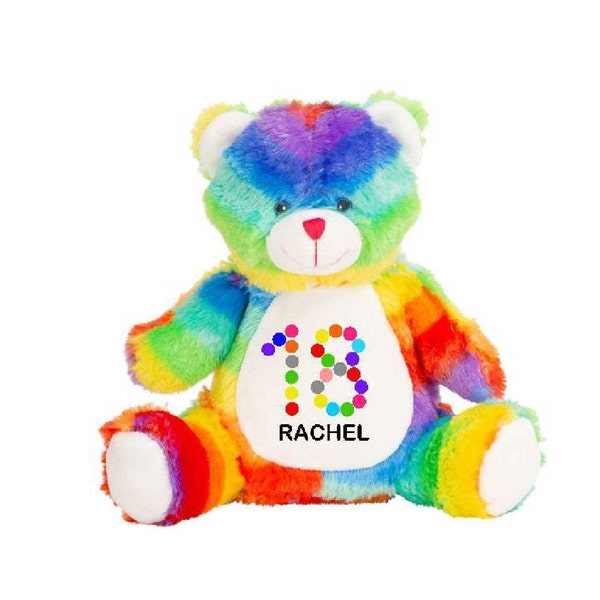 Personalised 18th Birthday Rainbow Bear, Happy Birthday Teddy Bear, 18th Birthday Gift, Personalised 18th girl, Personalised 18th Boy