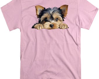 Peeking Yorkshire Terrier T-shirt, Cute Dog Kids shirt, Cotton Tee, Dog Breed T-Shirt, Birthday Gift, New Puppy Owner