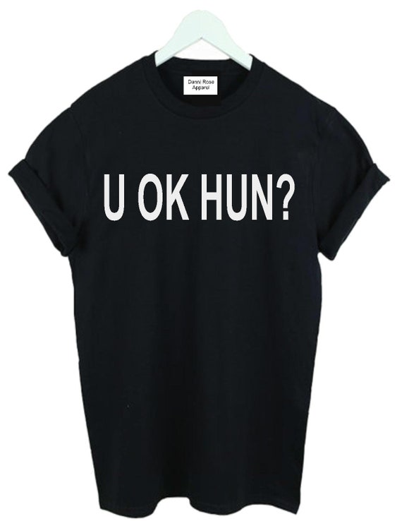 LOVE /'U Ok Hun?/' Slogan Boyfriend Roll Sleeve Tshirt