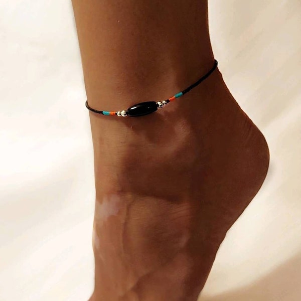 Black Onyx Indian Moonlight Anklet