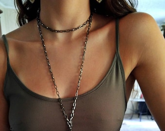 Gunmetal Choker and Wrap Around Lariat 2 Piece Set
