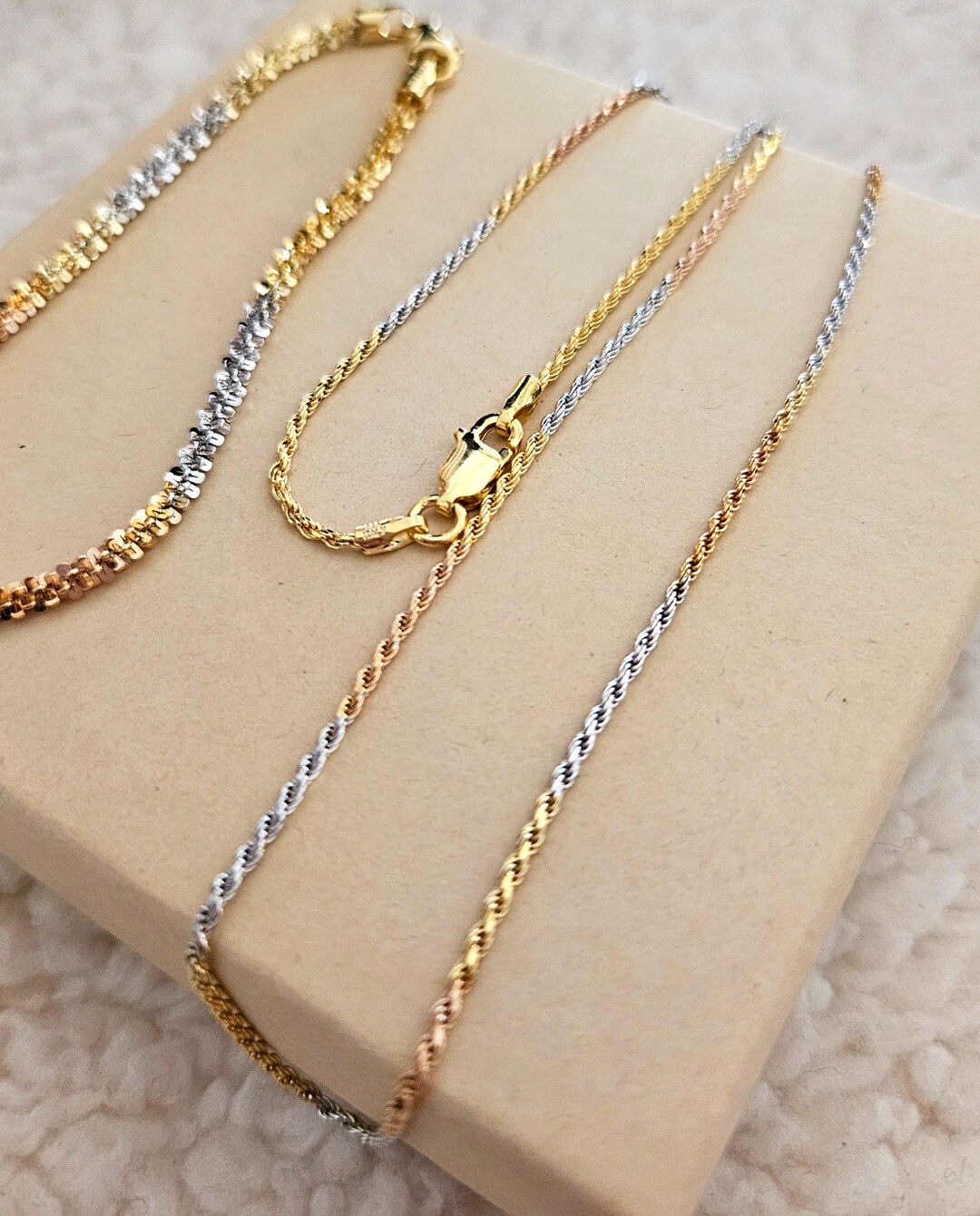Tri Color Rope Sterling Silver 14k Gold Vermeil Rose Gold 16 Inch ...