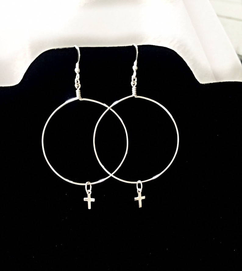 Sterling Silver Cross Drop Hoop Earrings pre Order Etsy