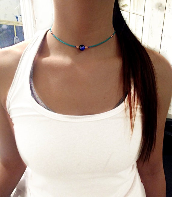 Blue Tiger Eye TurquoiseCopper Anklet