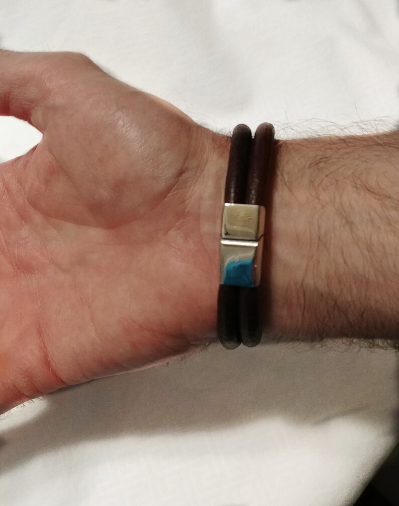 Stainless Steel/distressed Red Leather Mens Bracelet 2 Etsy