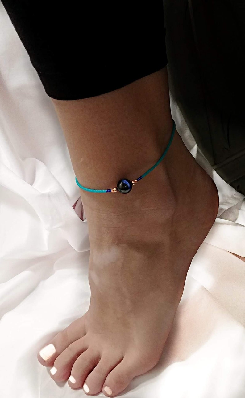 Blue Tiger Eye TurquoiseCopper Anklet