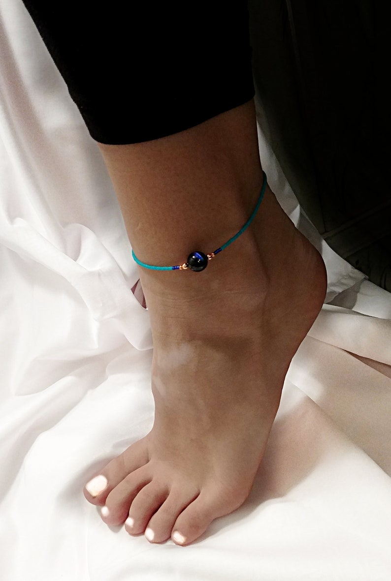 Blue Tiger Eye TurquoiseCopper Anklet