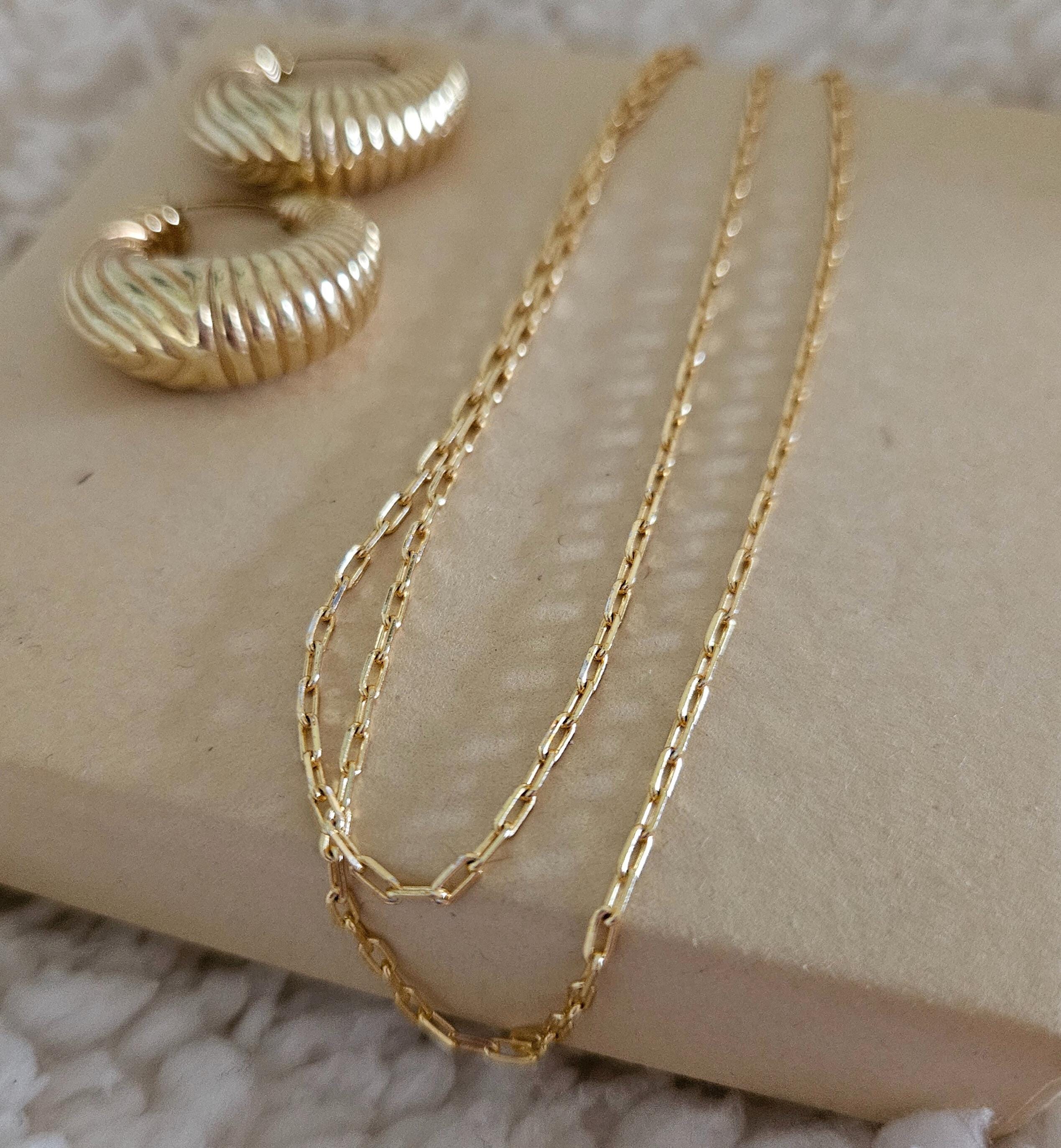 925 Sterling Silver 14k Gold Vermeil Unisex Paperclip Chain Choker/Necklace