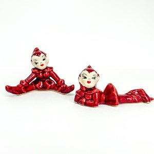 Pair of 1950's Gilner Pottery Maroon Pixie Elves