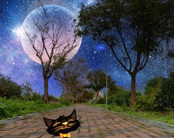 Artem - "Cat and the Moon" - Mixed Media