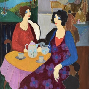 Itzchak Tarkay, Afternoon Break II, Original Acryl auf Leinwand