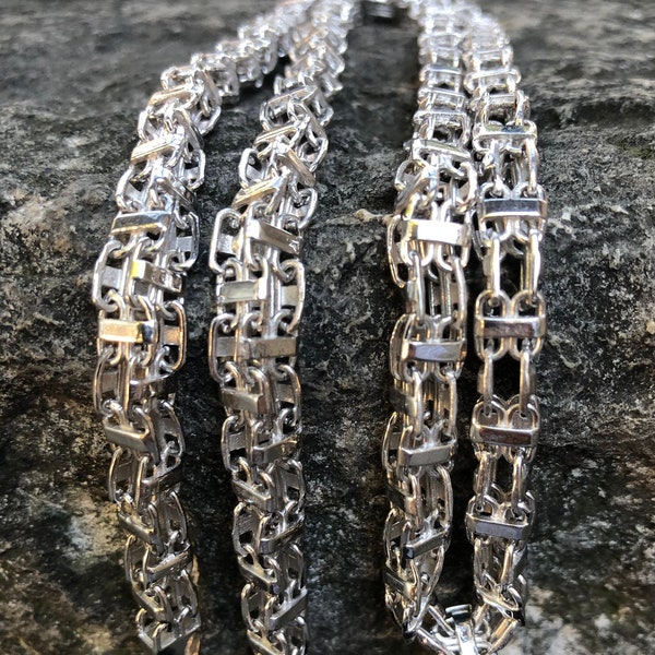 Men cage magnum chain 925 sterling silver rhodium oxide craftsman handmade unique jewelry thickness 1/4” 7/16” length 23” 25” 27”