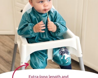 Babero tipo bata para niños pequeños (8-24 meses) - Verde chicle, Lagarto de cuello con volantes