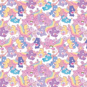 Organic Licensed Care Bear Cotton Jersey Fabric / Animal / Care Bears / Cheer Bear / Harmony Bear / Wish Bear / Peace / half metre