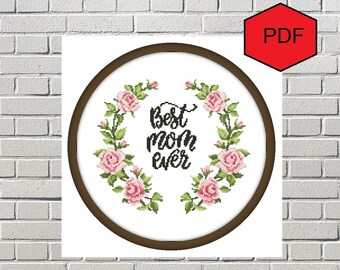 Mothers Day cross stitch pattern pdf, Counted cross stitch pdf pattern, Best mom cross stitch pattern, Instant download xstitch e-pattern