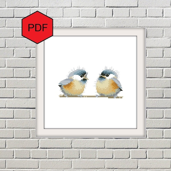 Birds cross stitch pattern pdf, Sparrows in love cross stitch, Animal cross stitch chart, Bird lover decoration, Counted cross stitch sheme