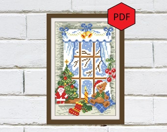 Christmas cross stitch pattern pdf, Christmas eve cross stitch embroidery, Winter morning xstitch sampler, Instant download chart pdf