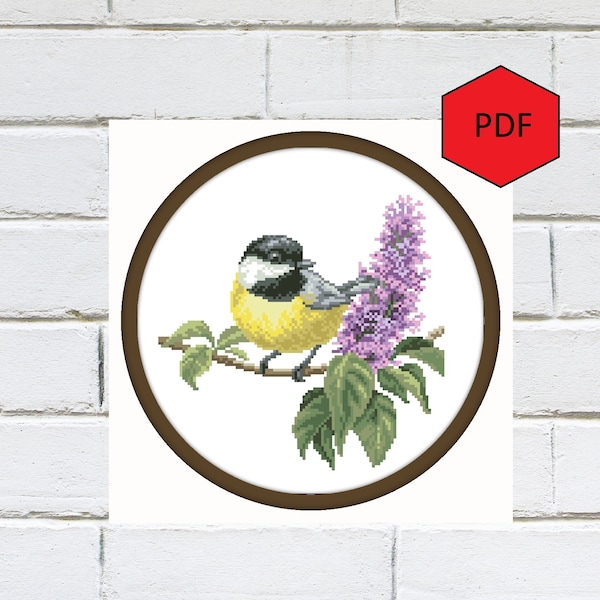 Bird cross stitch pattern pdf, Lilac cross stitch designs, Counted cross stitch embroidery, Wild animal cross stitch chart, Bird lover gift