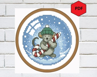 Christmas ball cross stitch pattern pdf, Winter mouse home decorations, Counted cross stitch pattern, Instant download chart