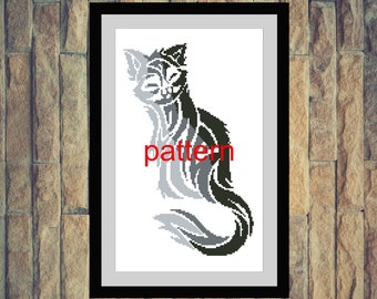 Black cat cross stitch pattern pdf, Monochrome counted cross stitch pattern, Silhouette cat xstitch e-pattern, Monochrome cat lover gift,