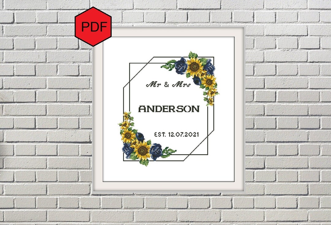 Sunflowers and Navy Blue Roses Wedding Cross Stitch Pdf Etsy