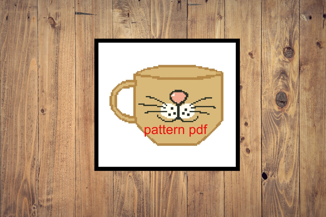 Coffee Mug With Cat Cross Stitch Pattern Pdf Tea Cup Cross Stitch ...