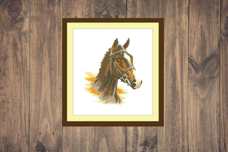 Horse decor embroidery pdf pattern Horse lover Farmhouse decor cross stitch pattern pdf Brown horse cross stitch pattern pdf