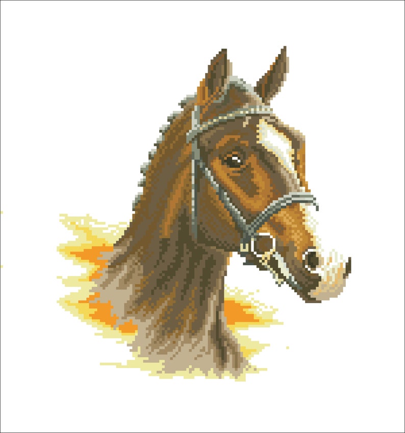 Horse decor embroidery pdf pattern Horse lover Farmhouse decor cross stitch pattern pdf Brown horse cross stitch pattern pdf