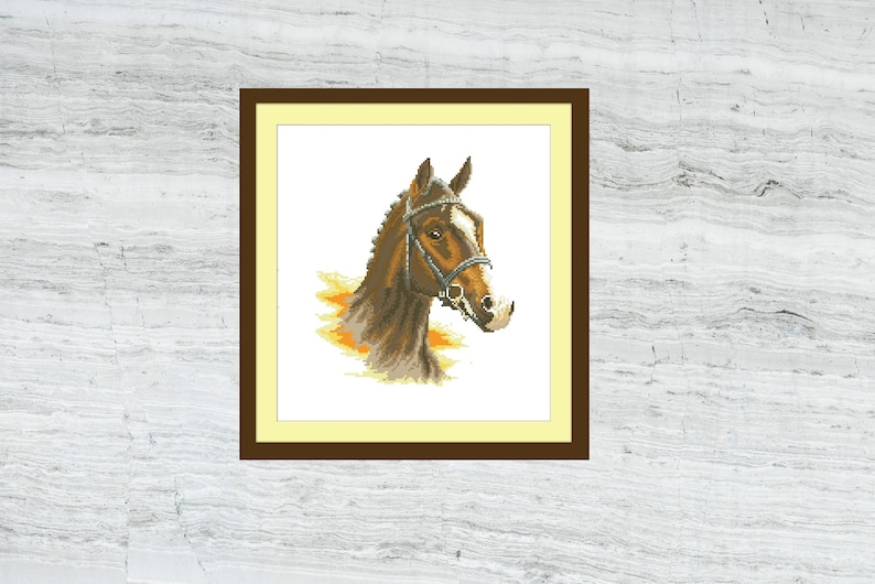 Horse decor embroidery pdf pattern Horse lover Farmhouse decor cross stitch pattern pdf Brown horse cross stitch pattern pdf