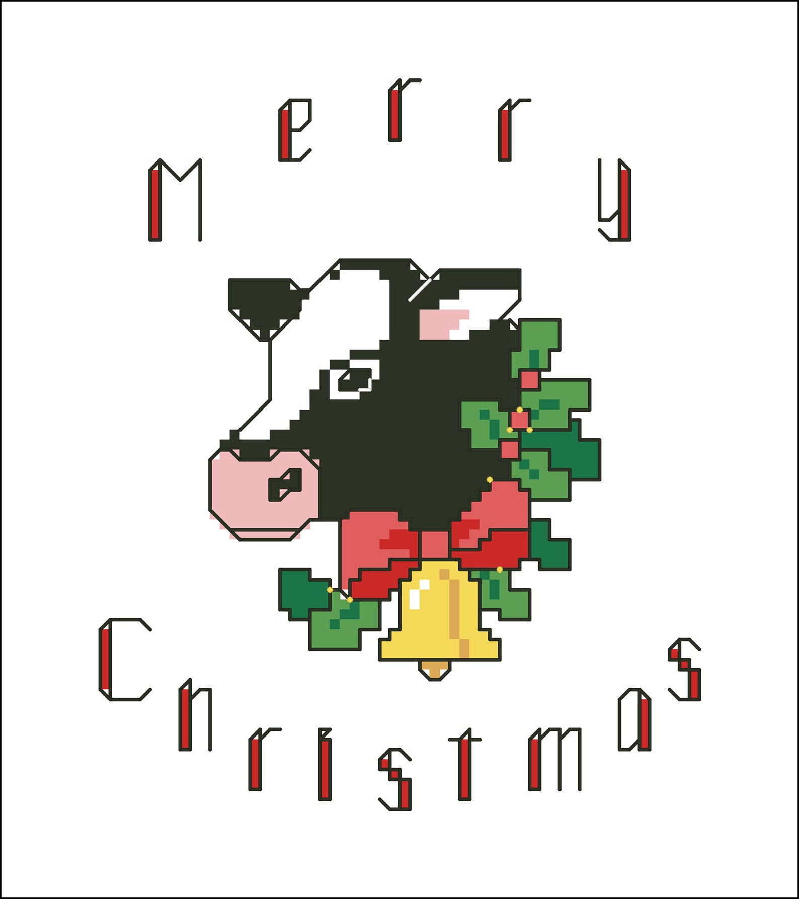 Merry Christmas Cross Stitch Pattern Pdf Counted Cow Cross Etsy