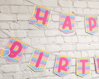 Pop It Theme Happy Birthday Banner. Pop It Birthday Party. Popit Banner. Fidget Toy Banner. Pastel Pop It Birthday Decorations. Pop It Party