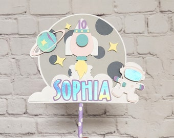 Outer Space Cake Topper. Astronaut Party. Galaxy Birthday Party. Two the Moon Theme Party. Moon Cake Topper. Girl Space Birthday Decorations