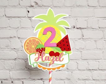 Personalized Two-tti Fruitti Cake Topper, Tropical Birthday Party