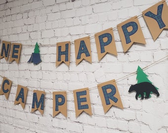 One Happy Camper Banner. Lumberjack Banner. Camping Birthday Banner. One Happy Camper. Wild One Lumberjack Party Decor. Camping First Bday.