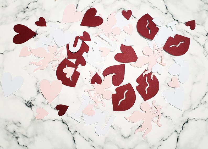 Valentine's Day Confetti. I Love You. Cupid Confetti. Heart Confetti. Valentine's Day Decorations. Be Mine. Little Sweetheart. Lip Confetti. image 1