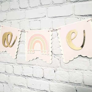 Boho Rainbow Highchair Banner. Boho First Birthday. Boho Rainbow High Chair Garland. Boho Rainbow Banner. Neutral Birthday Decorations.
