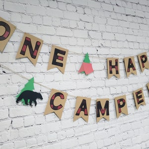 One Happy Camper Banner. Lumberjack Banner. Camping Birthday Banner. One Happy Camper. Wild One Lumberjack Party Decor. Camping First Bday.